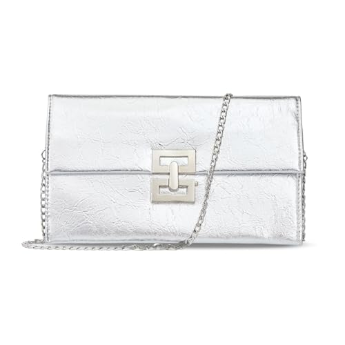 BRYCTSISEN Metallic Abend Clutch Handtasche Geldbörse Lackleder Schultertasche für Frauen PU Abend Geldbörse Handtasche, Chrom-Silber-PU von BRYCTSISEN
