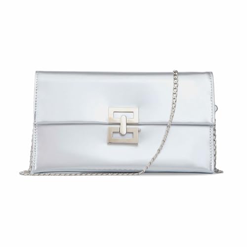 BRYCTSISEN Metallic Abend Clutch Handtasche Geldbörse Lackleder Schultertasche für Frauen PU Abend Geldbörse Handtasche, Metallic-Silber-PU von BRYCTSISEN