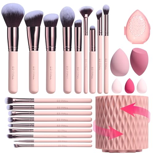 BS-MALL Make-up-Pinsel-Set, Premium-Synthetik, für Foundation, Puder, Concealer, Lidschatten, Make-up, 18-teiliges Pinsel-Set mit 5-teiligem Make-up-Schwamm-Set, Rosa von BS-MALL