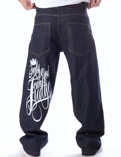 BSAT Baggy Jeans Herren & Jungen Only God Can Judge Me in Einer legendären Hip Hop Schriftart geschrieben, Lockerer Sitz, 5 Taschen, Gürtelschlaufen, Classic Urban 90‘s Jeans, Herren Jeanshose W38 von BSAT