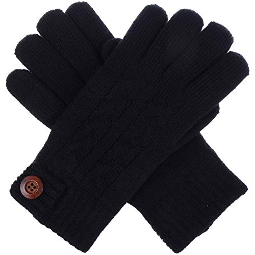 LL Strickhandschuhe, Holzknöpfe, dickes Fleece-Futter, Winter, für Herren (S-L), Damen (L/XL) - Schwarz - Einheitsgröße: Passt am besten Herren Small nach Large; Damen Large /X-Large von BSB