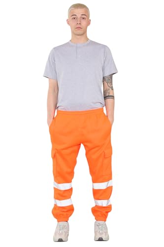 BSBAAA FASHIONS® Hi Viz Herren-Arbeitshose aus Fleece, reflektierend, Sicherheitshose, hohe Sichtbarkeit, Arbeitskleidung, Übergröße, S-3XL, Orange, S von BSBAAA FASHIONS