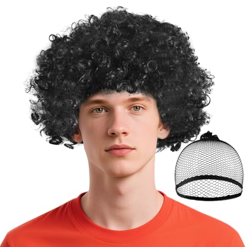BSBUY Afroperücke Afro Bunt Krause Locken Clown Perücke Herren Lockenkopf Lockenperücke 70er Jahre Disco Clownperücke Damen Clown Cosplay für Karneval/Halloween/Cosplay Party/Zirkusshow/Tanzen-Schwarz von BSBUY