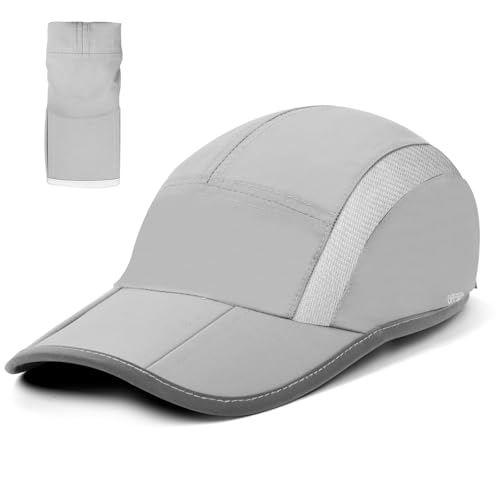 BSBUY Basecap Unisex Faltbarer Baseball Cap Herren Damen Einstellbare Kappe Sommer mit Schirm Sonnenschutz Sonnenhüte Baseballkappe Mesh Hüte Sonnenhut für Outdoor Running Reisen Camping A-Hellgrau von BSBUY