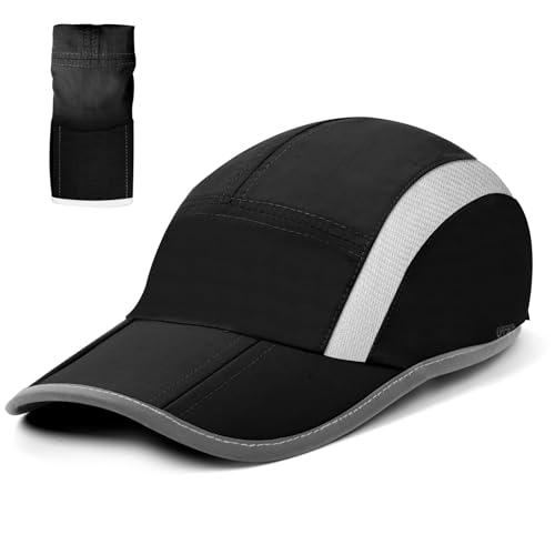 BSBUY Basecap Unisex Faltbarer Baseball Cap Herren Damen Einstellbare Kappe Sommer mit Schirm Sonnenschutz Sonnenhüte Baseballkappe Mesh Hüte Sonnenhut für Outdoor Running Reisen Camping A-Schwarz von BSBUY