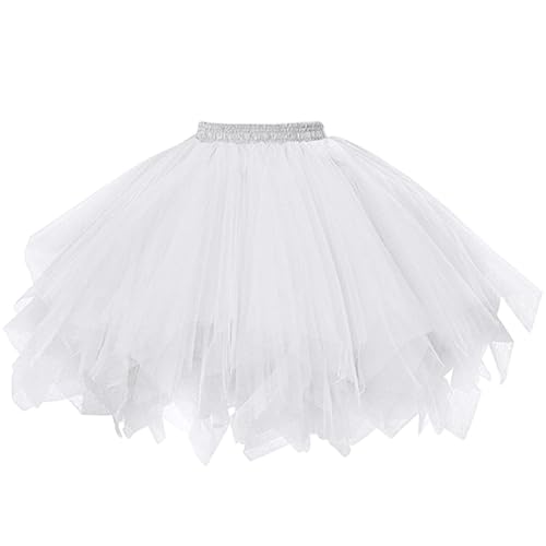 BSBUY Damen Tutu Klassisch Rock Ballett Tüllrock Petticoat Unterrock Ballett Rocks Mädchen Tütü-Rock Tutu Röcke mit Bogen 70er Ballet Elastisch Tanzrock Tanzkleid Ballkleid Party Kostüme Tanzen Weiß von BSBUY