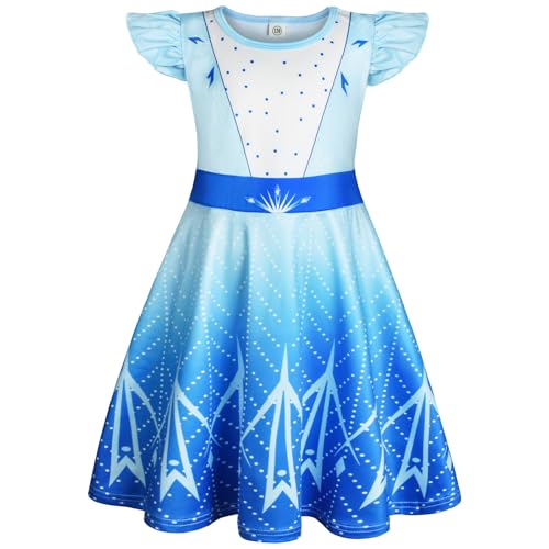 BSBUY ELSA Nachthemd Mädchen Kurzarm Schlafkleid Frozen Nachthemden Kinder U-Ausschnitt Schlafanzug Mädchen Nachthemd Sommer Blau Prinzessin Nightdress Girls Hypoallergen Atmungsaktives Nachtkleid 140 von BSBUY