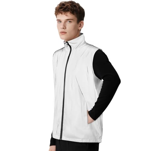 BSBUY Fahrradweste Herren Damen Warnschutz Softshell Vest Weste Warnkleidung Wind Laufweste Reflektierend Ärmellos Jacke Sichtbarkeit Reflektorweste Radweste Fahrrad Weste Warnweste Sportweste Grau L von BSBUY