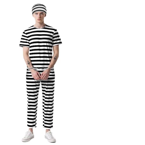 BSBUY Kostüm Häftling Set 6Pcs Gefängniskostüm Uniform mit Sträfling Oberteil Verbrecher Hose Knast Mütze Häftlingsnummer Handschellen und Aufkleber Knasti Faschingskostüme Halloween Karneval Party M BSBUY Kostüm Häftling Set 6Pcs Gefängniskostüm Uniform mit Sträfling Oberteil Verbrecher Hose Knast Mütze Häftlingsnummer Handschellen und Aufkleber Knasti Faschingskostüme Halloween Karneval Party M von BSBUY