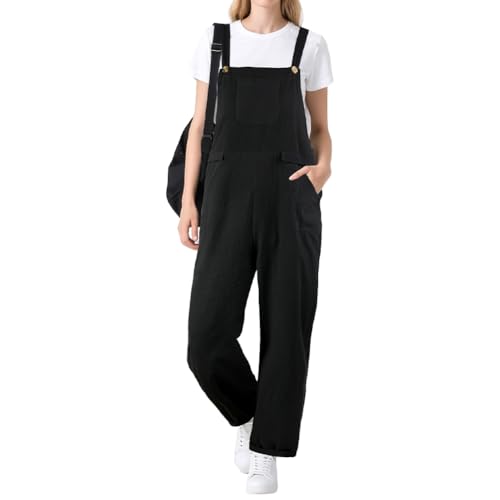 BSBUY Latzhose Damen Sommer mit Taschen Verstellbare Overalls Trägerhose Beiläufig Loose Hose Bib Pants Stretch Overall Damen Baggy Damen Latzhose Jumpsuit Strampler Oversize Sommerhose Latzhosen (L) von BSBUY