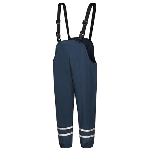 BSBUY Leichte Regenhose Kinder Unisex Matschhose Regenlatzhose mit Reflektorstreifen Einfaches An- Ausziehen Regenbundhose Mädchen Wasserdicht Winddicht Atmungsaktiv Jungen Matschanzug(Marineblau,152) von BSBUY