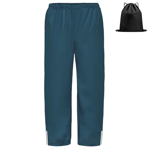 BSBUY Regenhose Kinder Matschhose Regenlatzhose mit Aufbewahrungstasche Ohne Träger mit Reflektorstreifen Regenbundhose Wasserdicht Winddicht Atmungsaktiv Rain Pants Unisex Matschanzug(Marineblau,142) von BSBUY