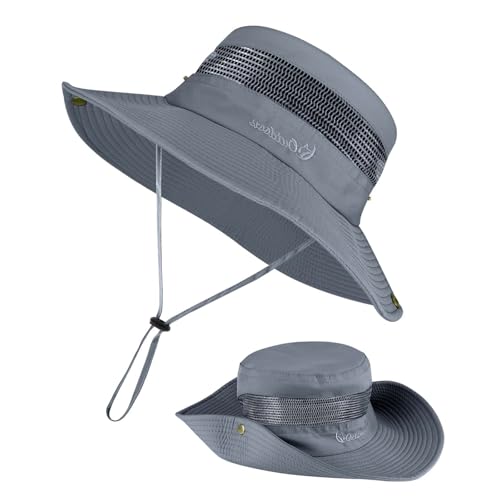 BSBUY Sonnenschutzhut UPF 50+ UV-Schutz Herren Sonnenhut Wasserdichter Fischerhut Bucket Hut Damen Breite Krempe Buschhut mit Kinnband Mesh Angelhut Sonnenhüte Outdoor Angeln Jagd Camping (Dunkelgrau) von BSBUY