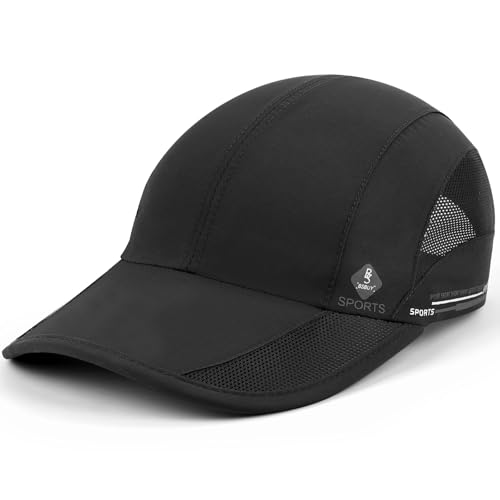 BSBUY Unisex Basecap Faltbarer Baseball Cap Herren Damen Einstellbare Kappe Sommer mit Schirm Sonnenschutz Sonnenhüte Baseballkappe Mesh Hüte Sonnenhut für Outdoor Running Reisen Camping B-Schwarz von BSBUY