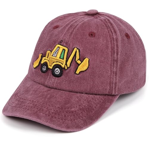 BSBUY Unisex Kinder Basecap Trucker Cap Baseball Cap Hut Einstellbare Kappe Sommer Mütze Traktor Caps Jungen Bagger Sonnenhüte Baseballkappe Hüte Kinder Schirmmütze für Outdoor Running Reisen(Weinrot) von BSBUY