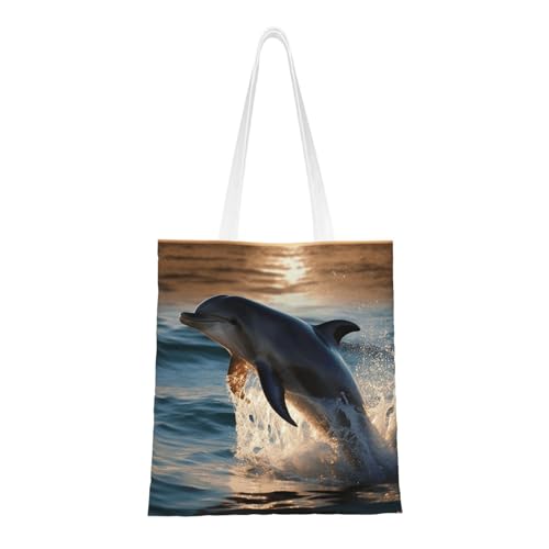 BSCKKDMN Bengalische Tiger-Tragetasche für Damen, Canvas-Schultertasche mit Taschen, Einkaufstasche, niedlich, wiederverwendbar, Einkaufstasche, Schöner Delfin, Einheitsgröße von BSCKKDMN