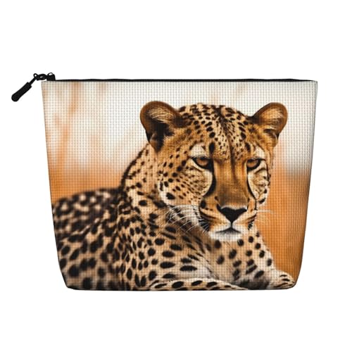 BSCKKDMN Cheetah Waiting For An Opportunity Make-up-Tasche für Damen, wasserdicht, Leinen, Reise-Kosmetiktasche, leichter Reißverschluss, Reise-Kulturbeutel, Organizer, Make-up-Pinsel von BSCKKDMN