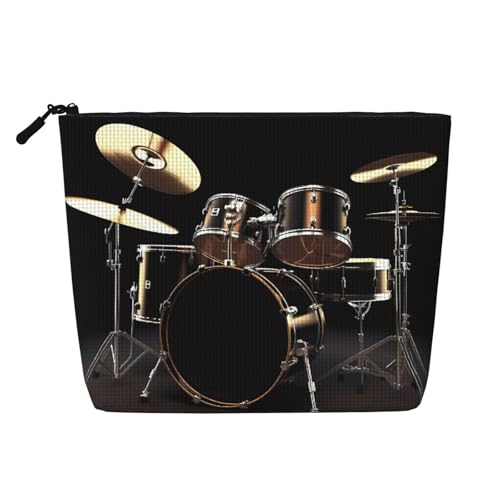 BSCKKDMN Cooles Schlagzeug-Set, Make-up-Tasche für Damen, wasserdicht, Leinen, Reise-Kosmetiktasche, leichter Reißverschluss, Reise-Kulturbeutel, Organizer, Make-up-Pinsel, Aufbewahrungstasche von BSCKKDMN