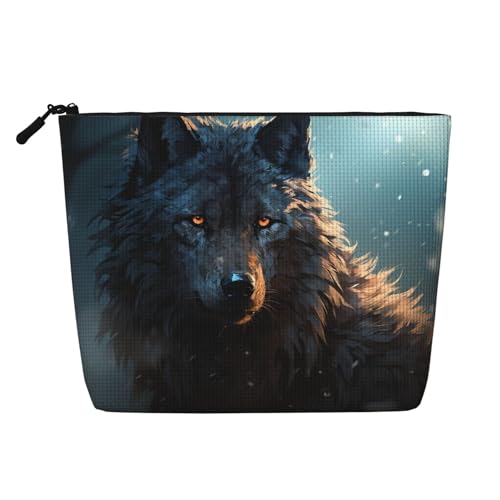 BSCKKDMN Fantasy Wolf Make-up-Tasche für Damen, wasserdicht, Leinen, Reise-Kosmetiktasche, leichter Reißverschluss, Reise-Kulturbeutel, Organizer, Make-up-Pinsel, Aufbewahrungstasche von BSCKKDMN