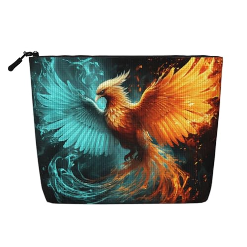 BSCKKDMN Fire and Water Phoenix Make-up-Tasche für Damen, wasserdicht, Leinen, Reise-Kosmetiktasche, leichter Reißverschluss, Reise-Kulturbeutel, Organizer, Make-up-Pinsel, Aufbewahrungstasche von BSCKKDMN