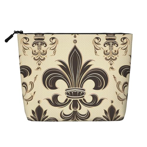 BSCKKDMN Fleur-De-Lis und Mantelarme, Make-up-Tasche für Damen, wasserdicht, Leinen, Reise-Kosmetiktasche, leichter Reißverschluss, Reise-Kulturbeutel, Organizer, Make-up-Pinsel, Aufbewahrungstasche von BSCKKDMN