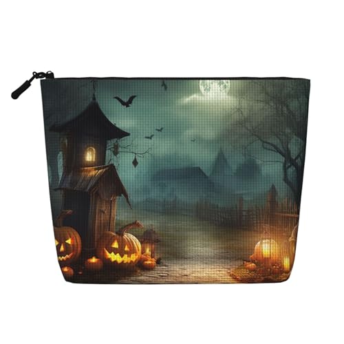 BSCKKDMN Halloween-Hintergrund, Make-up-Tasche für Damen, wasserdicht, Leinen, Reise-Kosmetiktasche, leichter Reißverschluss, Reise-Kulturbeutel, Organizer, Make-up-Pinsel, Aufbewahrungstasche BSCKKDMN Halloween-Hintergrund, Make-up-Tasche für Damen, wasserdicht, Leinen, Reise-Kosmetiktasche, leichter Reißverschluss, Reise-Kulturbeutel, Organizer, Make-up-Pinsel, Aufbewahrungstasche von BSCKKDMN