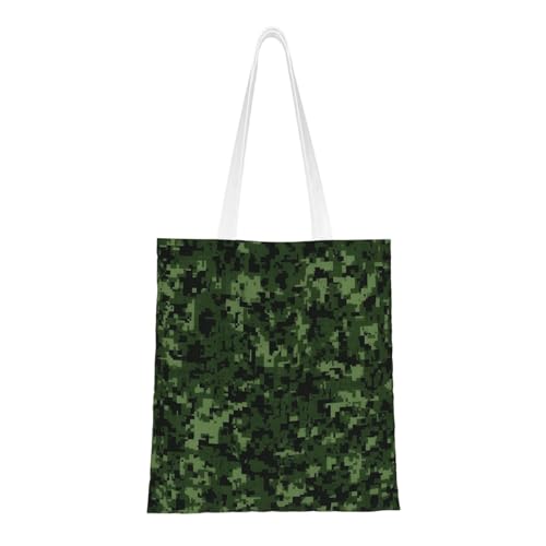 BSCKKDMN Hecken-Tragetasche für Damen, Canvas-Schultertaschen mit Taschen, Einkaufstasche, niedlich, wiederverwendbar, Einkaufstasche, Green Army Digital Camouflage, Einheitsgröße von BSCKKDMN