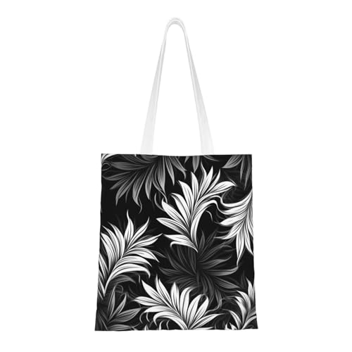 BSCKKDMN Hecken-Tragetasche für Damen, Canvas-Schultertaschen mit Taschen, Einkaufstasche, niedlich, wiederverwendbar, Einkaufstasche, schwarz und weiß, Einheitsgröße von BSCKKDMN