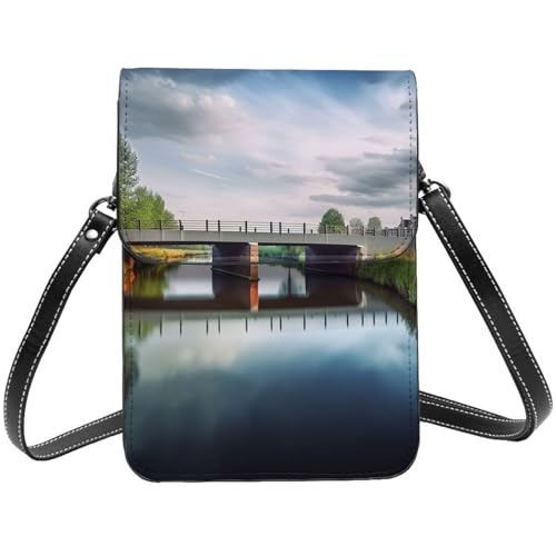 BSCKKDMN Kleine Umhängetasche für Damen, Motiv: Niederlande Landschaft, Brücke, für Handy, Geldbörse, PU-Leder, Geldbörse mit Schultergurt von BSCKKDMN