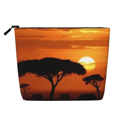 BSCKKDMN Kosmetiktasche für Damen, Motiv: Sonnenuntergang, afrikanische Savanne, wasserdicht, Leinen, leicht, Reißverschluss, Reise-Kulturbeutel, Organizer, Make-up-Pinsel, Aufbewahrungstasche BSCKKDMN Kosmetiktasche für Damen, Motiv: Sonnenuntergang, afrikanische Savanne, wasserdicht, Leinen, leicht, Reißverschluss, Reise-Kulturbeutel, Organizer, Make-up-Pinsel, Aufbewahrungstasche von BSCKKDMN