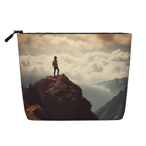 BSCKKDMN Kosmetiktasche mit Aufschrift "Woman On A Top Mountain", wasserdicht, Leinen, leicht, Reißverschluss, Reise-Kulturbeutel, Organizer, Make-up-Pinsel, Aufbewahrungstasche BSCKKDMN Kosmetiktasche mit Aufschrift "Woman On A Top Mountain", wasserdicht, Leinen, leicht, Reißverschluss, Reise-Kulturbeutel, Organizer, Make-up-Pinsel, Aufbewahrungstasche von BSCKKDMN