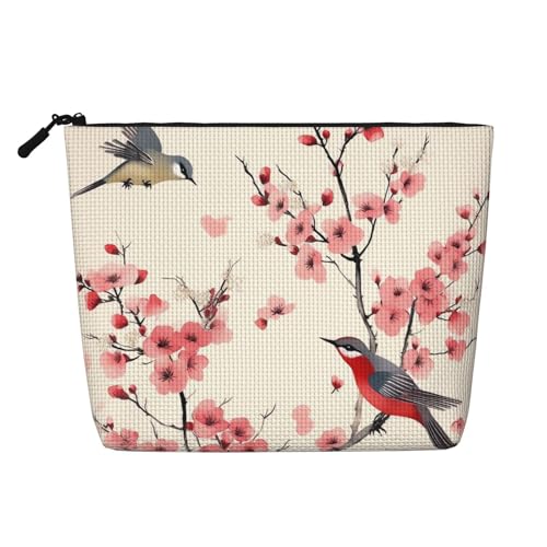BSCKKDMN Kosmetiktasche mit Kirschzweigen, Blumen, Vögel, wasserdicht, Leinen, Reise-Kosmetiktasche, leichter Reißverschluss, Reise-Kulturbeutel, Organizer, Make-up-Pinsel, Aufbewahrungstasche BSCKKDMN Kosmetiktasche mit Kirschzweigen, Blumen, Vögel, wasserdicht, Leinen, Reise-Kosmetiktasche, leichter Reißverschluss, Reise-Kulturbeutel, Organizer, Make-up-Pinsel, Aufbewahrungstasche von BSCKKDMN
