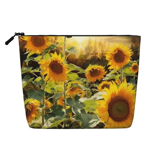 BSCKKDMN Kosmetiktasche mit Sonnenblumen-Motiv, wasserdicht, Leinen, leicht, Reißverschluss, Reise-Kulturbeutel, Organizer, Make-up-Pinsel, Aufbewahrungstasche BSCKKDMN Kosmetiktasche mit Sonnenblumen-Motiv, wasserdicht, Leinen, leicht, Reißverschluss, Reise-Kulturbeutel, Organizer, Make-up-Pinsel, Aufbewahrungstasche von BSCKKDMN