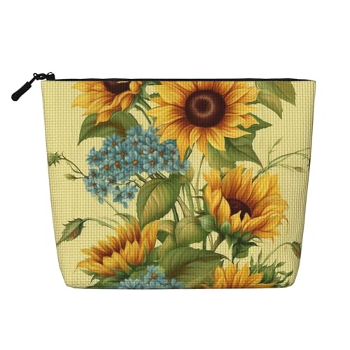 BSCKKDMN Kosmetiktasche mit Sonnenblumen-Motiv, wasserdicht, Leinen, leicht, Reißverschluss, Reise-Kulturbeutel, Organizer, Make-up-Pinsel, Aufbewahrungstasche BSCKKDMN Kosmetiktasche mit Sonnenblumen-Motiv, wasserdicht, Leinen, leicht, Reißverschluss, Reise-Kulturbeutel, Organizer, Make-up-Pinsel, Aufbewahrungstasche von BSCKKDMN