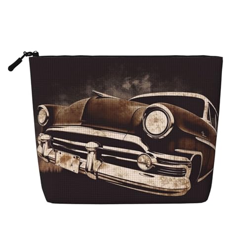 BSCKKDMN Kosmetiktasche mit amerikanischem Auto in Braun, wasserdicht, Leinen, Reise-Kosmetiktasche, leichter Reißverschluss, Reise-Kulturbeutel, Organizer, Make-up-Pinsel, Aufbewahrungstasche BSCKKDMN Kosmetiktasche mit amerikanischem Auto in Braun, wasserdicht, Leinen, Reise-Kosmetiktasche, leichter Reißverschluss, Reise-Kulturbeutel, Organizer, Make-up-Pinsel, Aufbewahrungstasche von BSCKKDMN