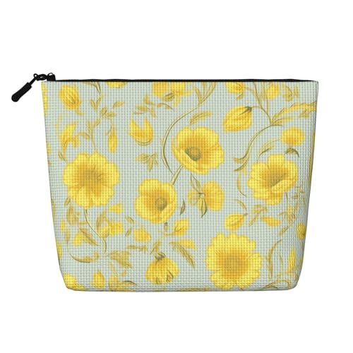 BSCKKDMN Kosmetiktasche mit gelbem Blumenmuster, wasserdicht, Leinen, leicht, Reißverschluss, Reise-Kulturbeutel, Organizer, Make-up-Pinsel, Aufbewahrungstasche BSCKKDMN Kosmetiktasche mit gelbem Blumenmuster, wasserdicht, Leinen, leicht, Reißverschluss, Reise-Kulturbeutel, Organizer, Make-up-Pinsel, Aufbewahrungstasche von BSCKKDMN