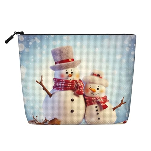 BSCKKDMN Kosmetiktasche mit niedlichem Schneemänner-Motiv, wasserdicht, Leinen, leicht, Reißverschluss, Reise-Kulturbeutel, Organizer, Make-up-Pinsel, Aufbewahrungstasche BSCKKDMN Kosmetiktasche mit niedlichem Schneemänner-Motiv, wasserdicht, Leinen, leicht, Reißverschluss, Reise-Kulturbeutel, Organizer, Make-up-Pinsel, Aufbewahrungstasche von BSCKKDMN