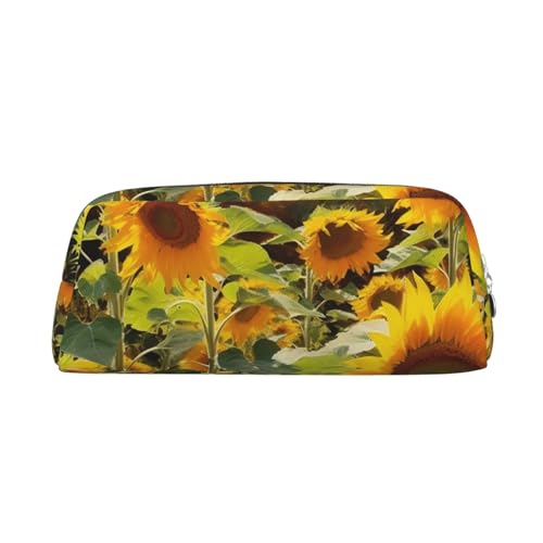 BSCKKDMN Leder-Federmäppchen, niedliches Federmäppchen mit Reißverschluss, multifunktional, Reise-Make-up, Kosmetiktasche, Sonnenblumen, Schlüsseltasche für Damen, Herren, Arbeit, Büro von BSCKKDMN