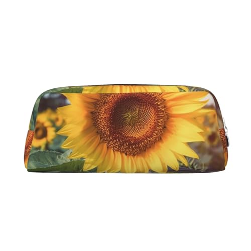 BSCKKDMN Leder-Federmäppchen, niedliches Federmäppchen mit Reißverschluss, multifunktional, Reise-Make-up, Kosmetiktasche, schöne Sonnenblumen-Schlüsseltasche für Damen, Herren, Arbeit, Büro von BSCKKDMN