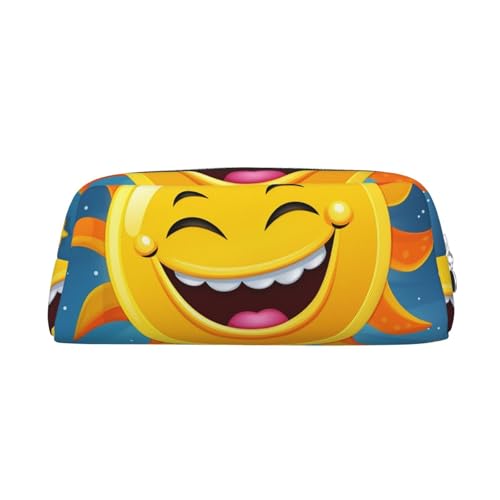 BSCKKDMN Leder-Federmäppchen, niedliches Federmäppchen mit Reißverschluss, multifunktional, Reise-Make-up-Kosmetiktasche, Cartoon-Sonne, Schlüsseltasche für Damen, Herren, Arbeit, Büro von BSCKKDMN