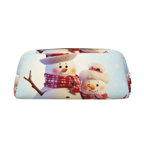 BSCKKDMN Leder-Federmäppchen, niedliches Federmäppchen mit Reißverschluss, multifunktional, Reise-Make-up-Kosmetiktasche, niedlicher Schneemann, Weihnachten, Schlüsseltasche für Damen, Herren, Arbeit von BSCKKDMN