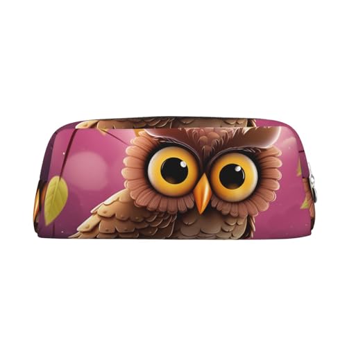 BSCKKDMN Leder-Federmäppchen, niedliches Federmäppchen mit Reißverschluss, multifunktional, für Reisen, Make-up, Kosmetiktasche, Eule, Schlüsseltasche für Damen, Herren, Arbeit, Büro von BSCKKDMN