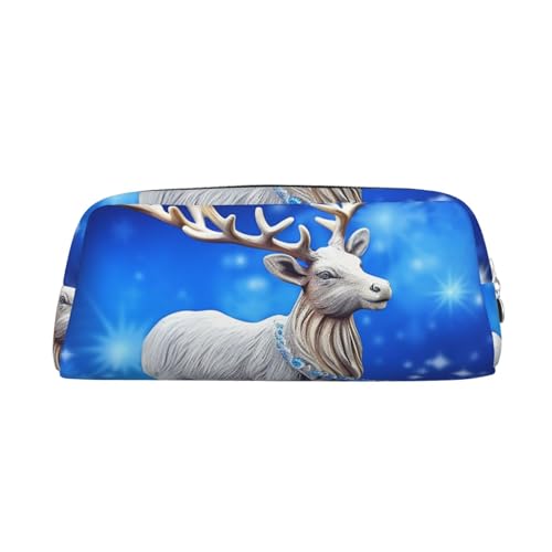 BSCKKDMN Leder-Federmäppchen, niedliches Federmäppchen mit Reißverschluss, multifunktional, für Reisen, Make-up, Kosmetiktasche, Kristall, Rentier, Weihnachten, Schlüsseltasche für Damen, Herren von BSCKKDMN