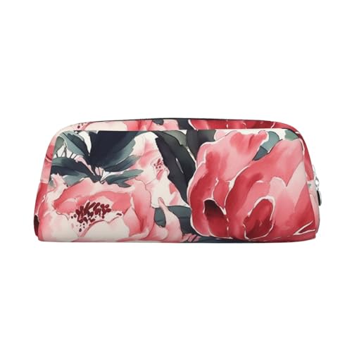 BSCKKDMN Leder-Federmäppchen, niedliches Federmäppchen mit Reißverschluss, multifunktional, für Reisen, Make-up, Kosmetiktasche, Pfingstrosen, Federschlüssel, für Damen, Herren, Arbeit, Büro von BSCKKDMN