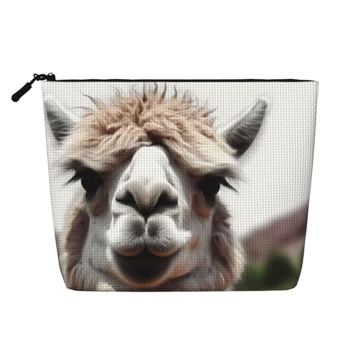 BSCKKDMN Lustige Alpaka-Llama-Make-up-Tasche für Damen, wasserdicht, Leinen, Reise-Kosmetiktasche, leichter Reißverschluss, Reise-Kulturbeutel, Organizer, Make-up-Pinsel, Aufbewahrungstasche von BSCKKDMN