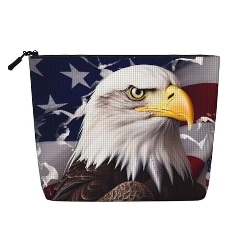 BSCKKDMN Make-up-Tasche für Damen, Motiv: Amerika-Us-Flagge, wasserfest, Leinen, Reise-Kosmetiktasche, leichter Reißverschluss, Reise-Kulturbeutel, Organizer, Make-up-Pinsel, Aufbewahrungstasche von BSCKKDMN
