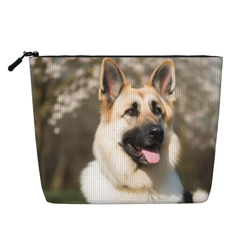 BSCKKDMN Make-up-Tasche für Damen, Motiv: Deutscher Schäferhund, wasserdicht, Leinen, Reise-Kosmetiktasche, leichter Reißverschluss, Reise-Kulturbeutel, Organizer, Make-up-Pinsel, Aufbewahrungstasche von BSCKKDMN