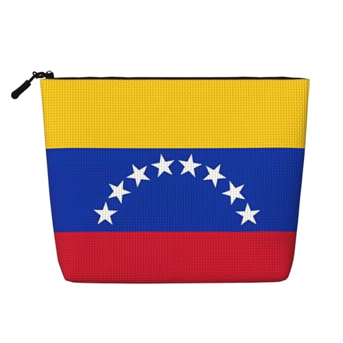 BSCKKDMN Make-up-Tasche für Damen, Motiv: Flagge von Venezuela, wasserdicht, Leinen, Reise-Kosmetiktasche, leichter Reißverschluss, Reise-Kulturbeutel, Organizer, Make-up-Pinsel, Aufbewahrungstasche von BSCKKDMN