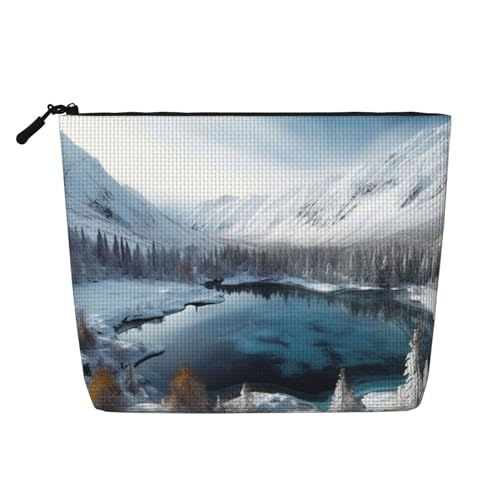 BSCKKDMN Make-up-Tasche für Damen, Motiv: Winterberge, Schnee, wasserdicht, Leinen, Reise-Kosmetiktasche, leichter Reißverschluss, Reise-Kulturbeutel, Organizer, Make-up-Pinsel, Aufbewahrungstasche von BSCKKDMN