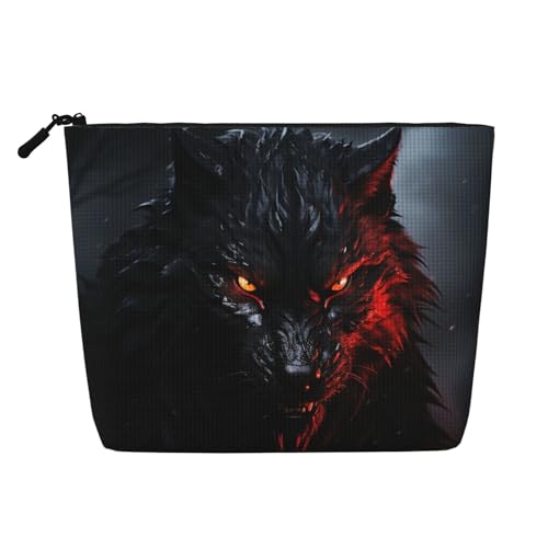 BSCKKDMN Make-up-Tasche für Damen, großer schwarzer Wolf mit roten Augen, wasserdicht, Leinen, Reise-Kosmetiktasche, leichter Reißverschluss, Reise-Kulturbeutel, Organizer, Make-up-Pinsel BSCKKDMN Make-up-Tasche für Damen, großer schwarzer Wolf mit roten Augen, wasserdicht, Leinen, Reise-Kosmetiktasche, leichter Reißverschluss, Reise-Kulturbeutel, Organizer, Make-up-Pinsel von BSCKKDMN